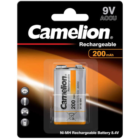 Camelion 9V NiMH Akku 8,45 Volt mit 200mAh 1 Stück HR6F22 Abmessungen 26,1 x 15,2 x 48,5mm