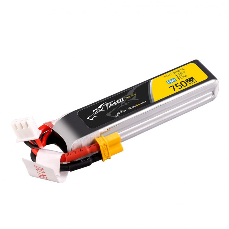 Tattu Batterie Lipo 2S 750 mAh 7,6 V 95C 2S1P HV LANG avec fiche XT30 pour quadricoptère de course FPV Racing H Frame UAV