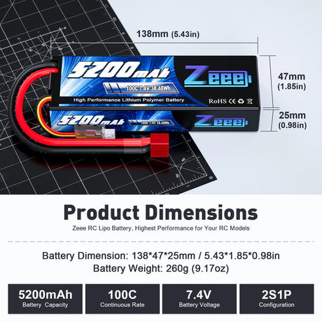 Zeee 2S 5200mAh 7,4V 100C Hardcase Deans LiPo Akku