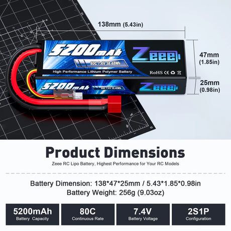 Zeee 2S 5200mAh 7,4V 80C Hardcase Deans (2 Stück)