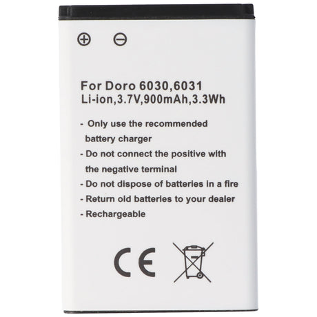 AccuCell Akku passend für Doro 6030, 6031, Li-Ion, 3,7V, 900mAh, 3,3Wh