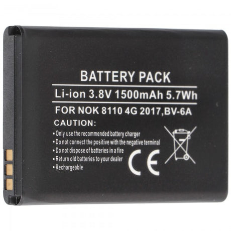 AccuCell Akku passend für Nokia 8110 4G 2017, BV-6A Li-Ion 3,8 Volt 53,2 x 38,0 x 5,9mm