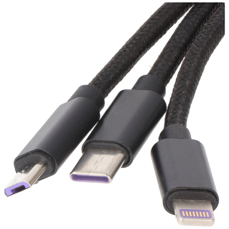 AccuCell 3IN1 USB Datenkabel passend für USB-C, iPhone, MICRO-USB Kabel 1 Meter SCHWARZ