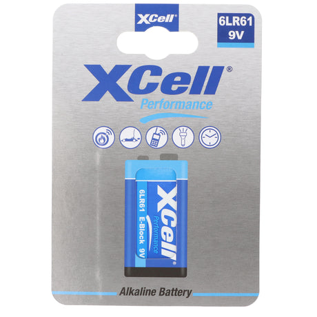 XCell Batterie Alkaline 9 Volt, 6LR61, 9V E-Block, umweltfreundliche Verpackung, 1er Blister