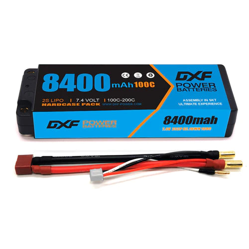 DXF 2S Short LiPo Battery 7.6V 140C 7000mAh HV Hard Case Blue RC Battery with 5mm Bullet to Deans T Plug for RC Car RC Truck Airplane Helicopter Boat Buggy Wing (2PCS