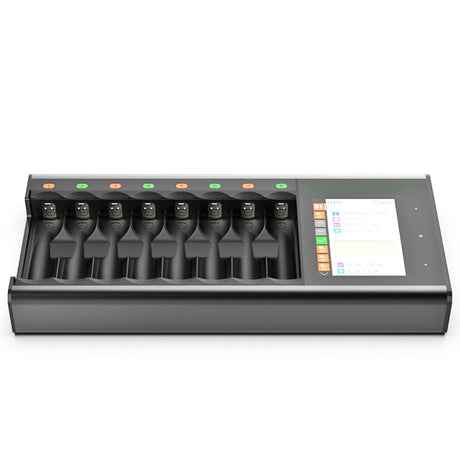 AccuCell 8fach Schnell-Ladegerät für AAA und AA Akku, lädt eneloop, Li-Ion, LiHV, LiFe, NiMH und NiZn Akkus