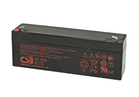 CSB-GP1223 12 Volt 2,3 Ah AGM Akku mit 4,8mm Anschluss VDS G123025, Abmessungen 178x35x60 mm