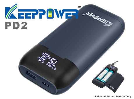 Keeppower PD2 Akku Reise-Ladegerät & Powerbank für Li-Ionen Akkus
