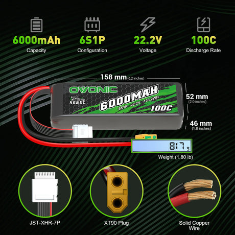Ovonic Rebel 6S 6000mAh 22,2V 100C XT90 LiPo Akku