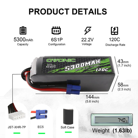 Ovonic Rebel 6S 5300mAh 22,2V 120C EC5 LiPo Akku