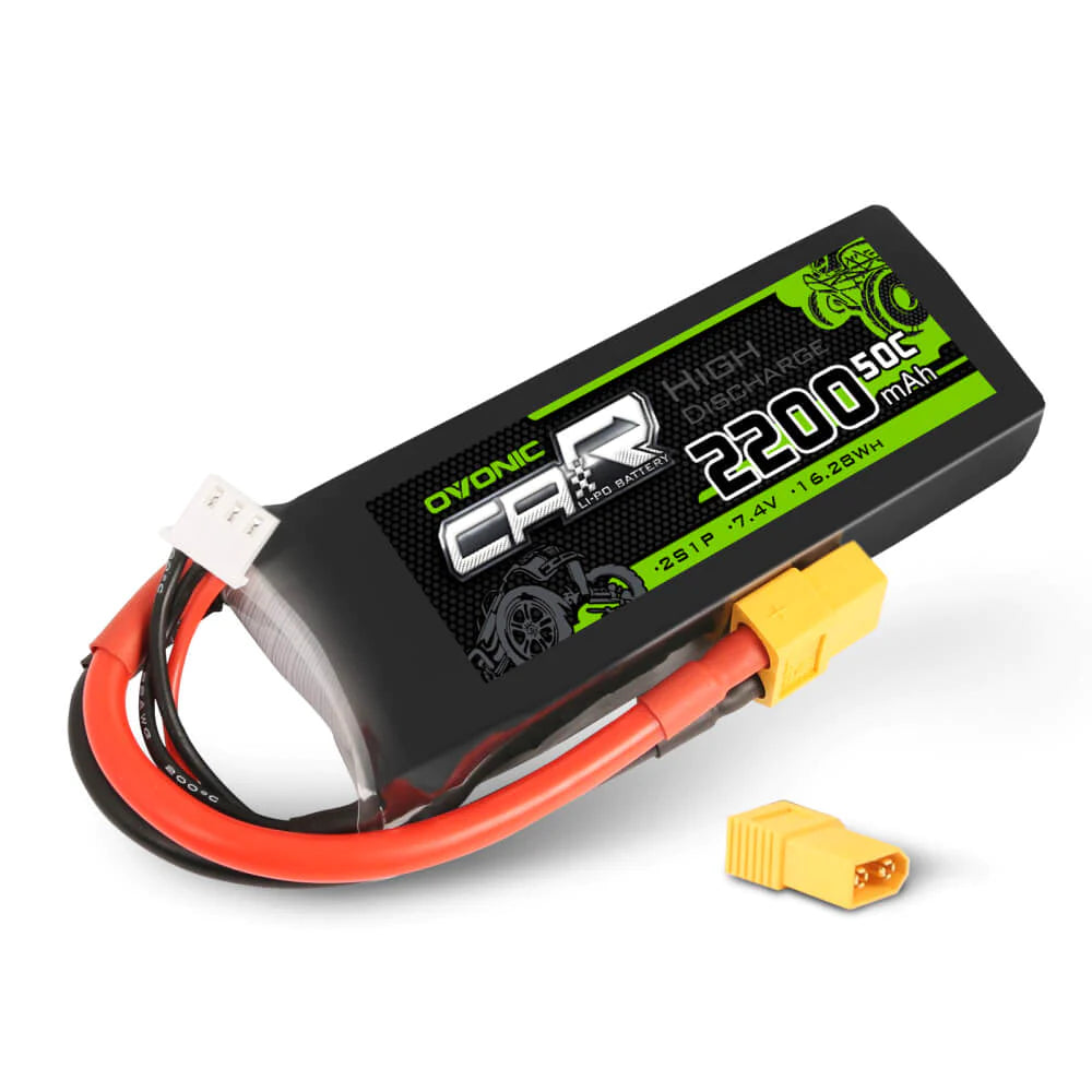 OVONIC Batería Lipo 2S 7.4V 2200mAh 50C Con Conector XT60 | Pack De 2 Para RC 1/16 Y 1/14 Pack De 2 Lipos Con TRX OVONIC Batería Lipo 2S 7.4V 2200mAh 50C Con Conector XT60 | Pack De 2 Para RC 1/16 Y 1/14 Pack De 2 Lipos Con TRX