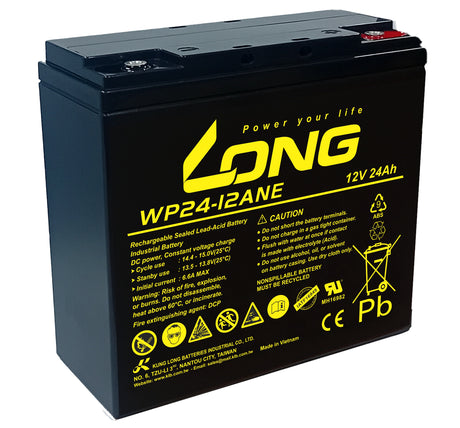 Kung Long WP24-12NE AGM Bleibatterie 12 Volt 24Ah, M5 Innengewinde, 181x77,5x169mm
