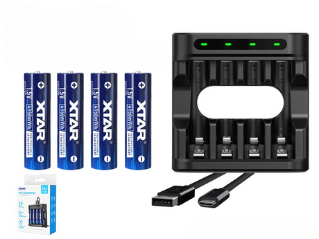 Xtar L4 – Ladegerät, incl. 4x AA (Mignon) LR6 1,5V Li-Ion Akkus mit Akku-Wechselanzeige