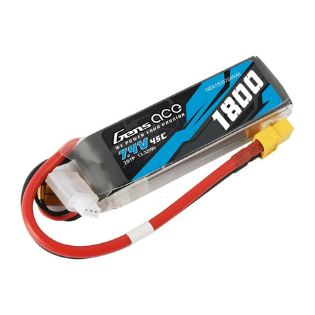 Gens Ace 1800mAh 7,4V 45C 2S1P Lipo Akkupack mit XT60 Stecker
