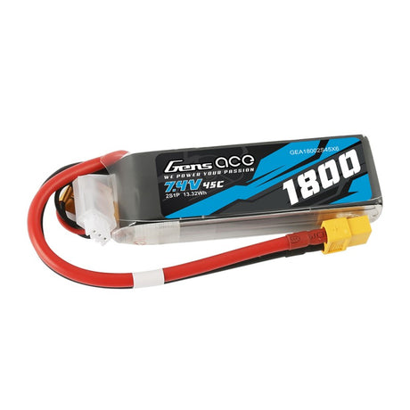 Gens Ace 1800mAh 7,4V 45C 2S1P Lipo Akkupack mit XT60 Stecker