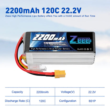 Zeee 6S 2200mAh 22.2V 120C XT60 Lipo Akku (2 Stück)