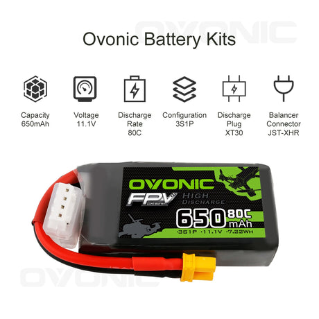 Ovonic 3S 650mah 80C 11.1V XT30 Lipo Akkupack (4 St.)