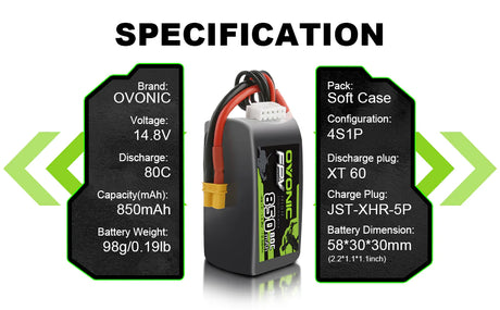 Ovonic 4S 850mAh 80C 14,8V XT30 Lipo Akku (4 Stück)