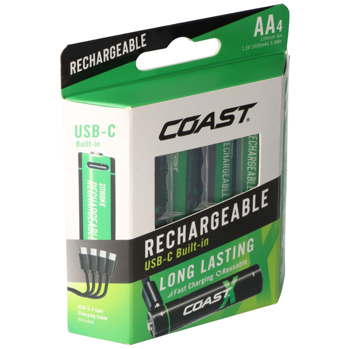 COAST 2400mAh Mignon AA 1,5V ZITHION-X® Lithium-Ionen Akkus, inkl. 4in1 USB-C Ladekabel