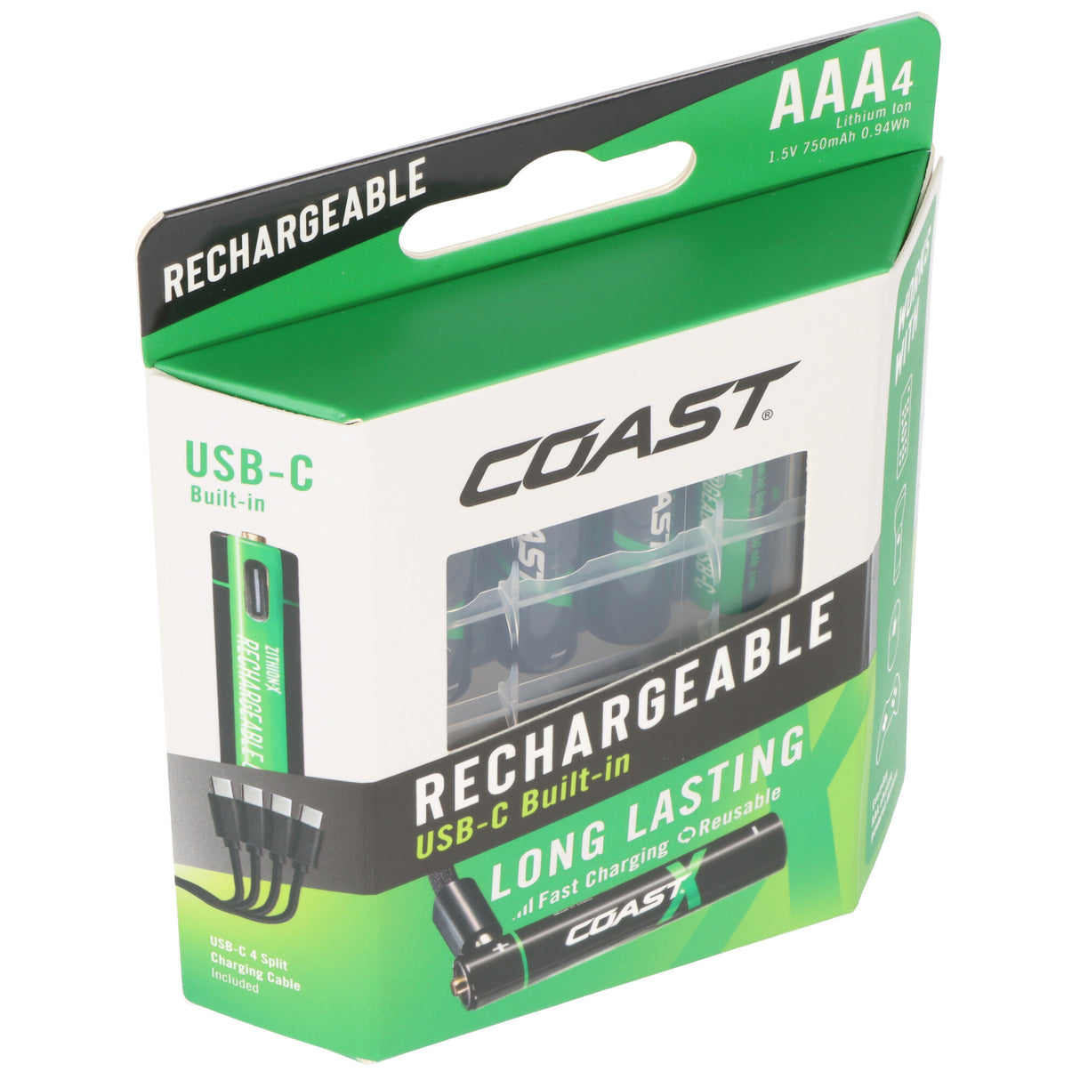COAST 750mAh Micro AAA 1,5V ZITHION-X® Lithium-Ionen Akkus, inkl. 4in1 USB-C Ladekabel