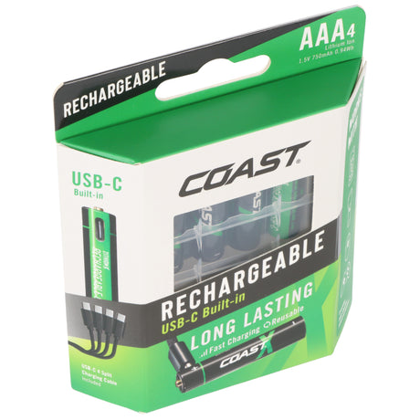 COAST 750mAh Micro AAA 1,5V ZITHION-X® Lithium-Ionen Akkus, inkl. 4in1 USB-C Ladekabel