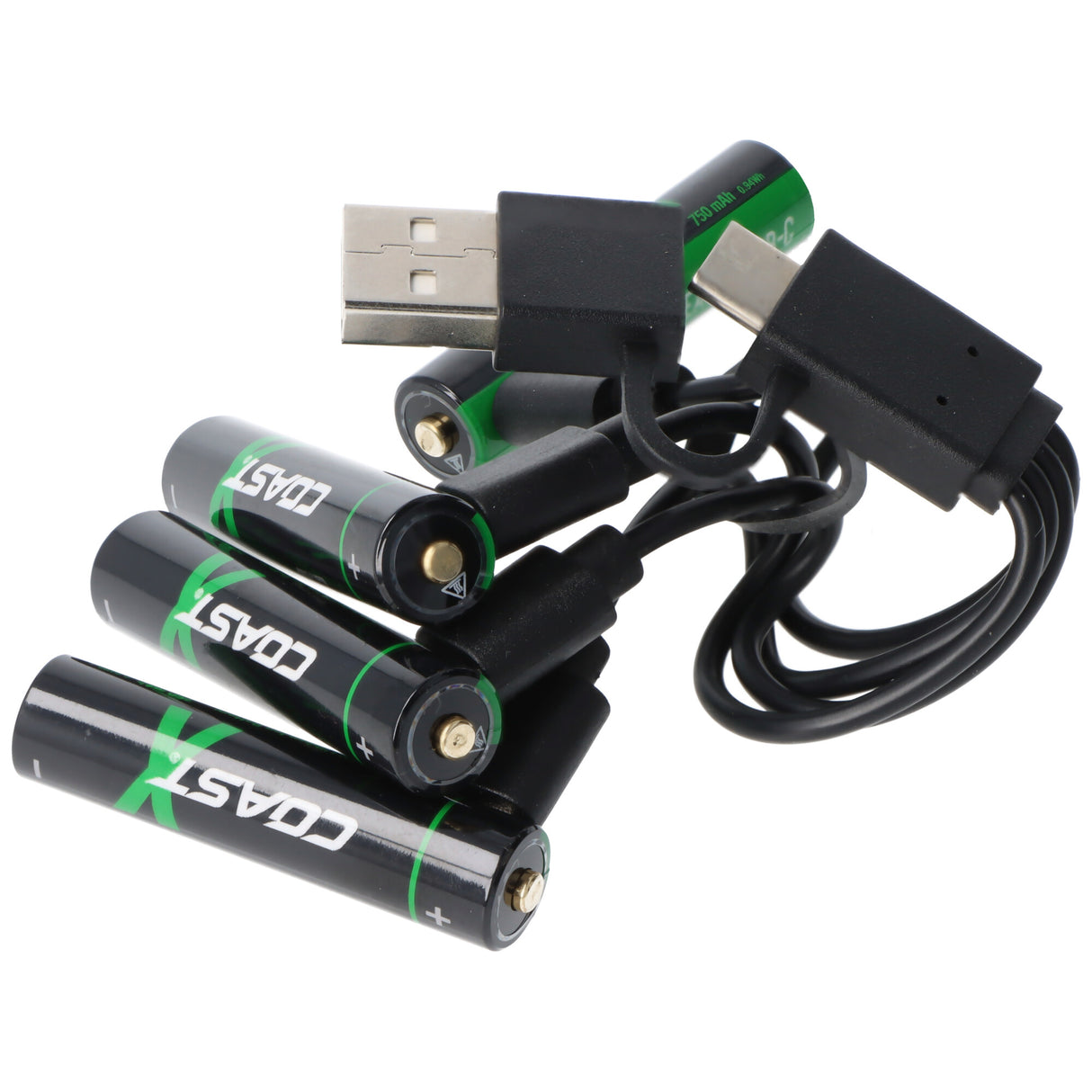 COAST 750mAh Micro AAA 1,5V ZITHION-X® Lithium-Ionen Akkus, inkl. 4in1 USB-C Ladekabel