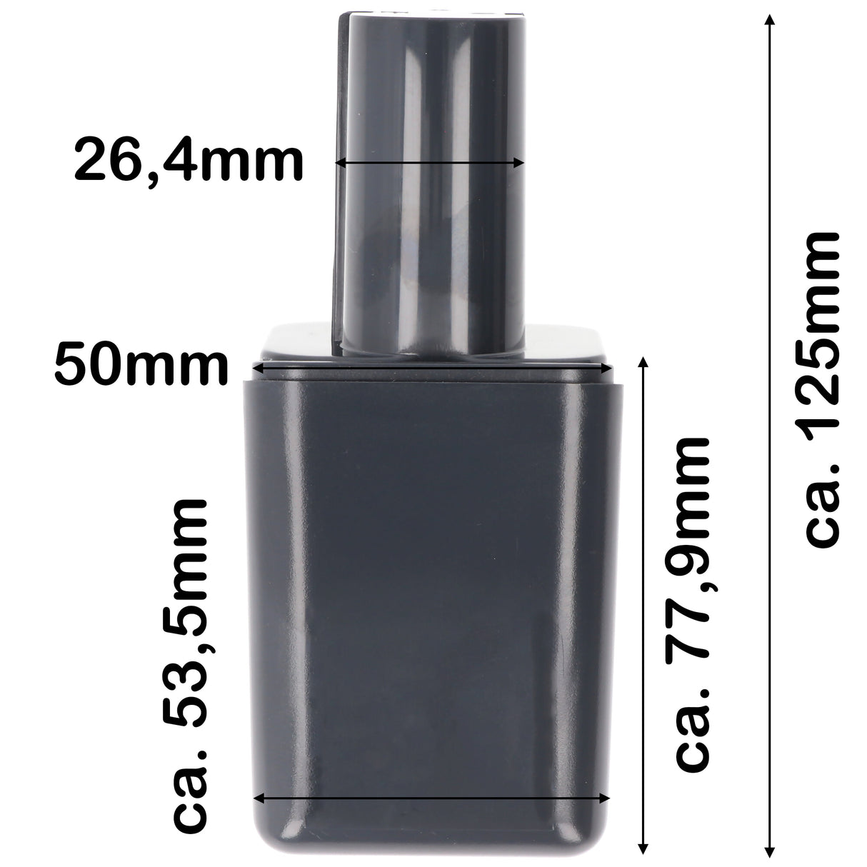 AccuCell Akku passend für Bosch 2607300002 9,6 Volt 2Ah schmal Abmessungen 126x70x54mm und Bilder exakt vergleichen