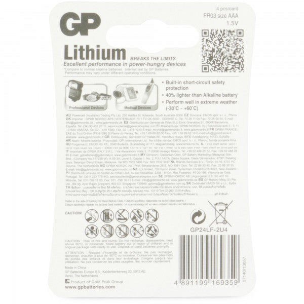GP Batteries AAA Batterie GP Lithium 1,5V (4 Stück)