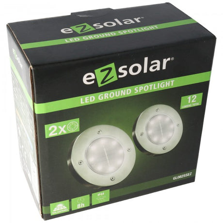 EZ Solar 2er Set LED Solar Bodenstrahler Edelstahl wasserdicht IP44 inkl NiMH AA 2,3V 400mAh Akku