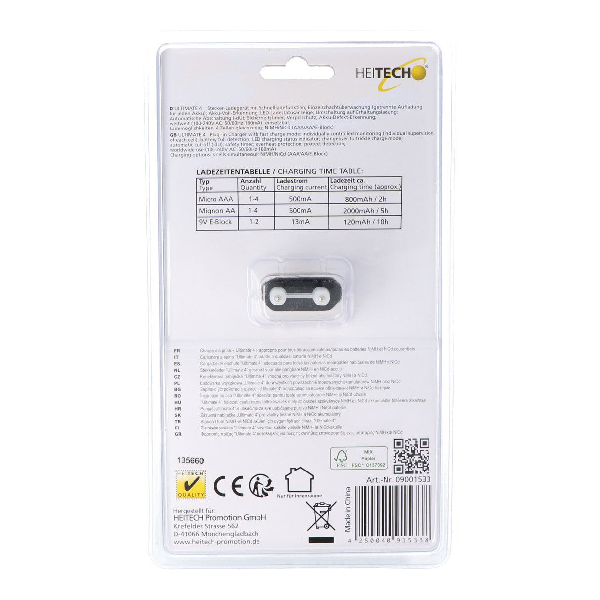 Heitech Stecker-schnell-Ladegerät Ultimate 4 mit Einzelschacht-Überwachung, Erhaltungsladung und Akku-Defekt-Erkennung
