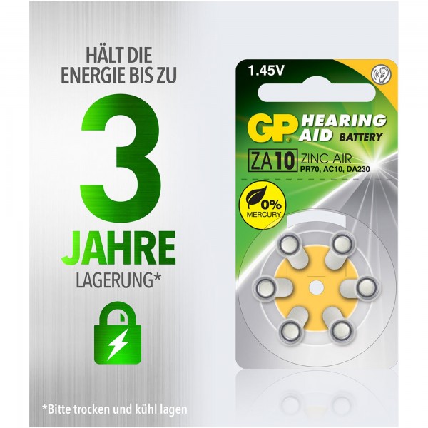GP Batteries ZA10 GP Zink-Luft Hörgerätebatterie 1,4V 6 Stück