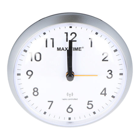 Maxitime Analog-Funkwecker Silber mit weißem Ziffernblatt mit Licht und Snooze-Funktion