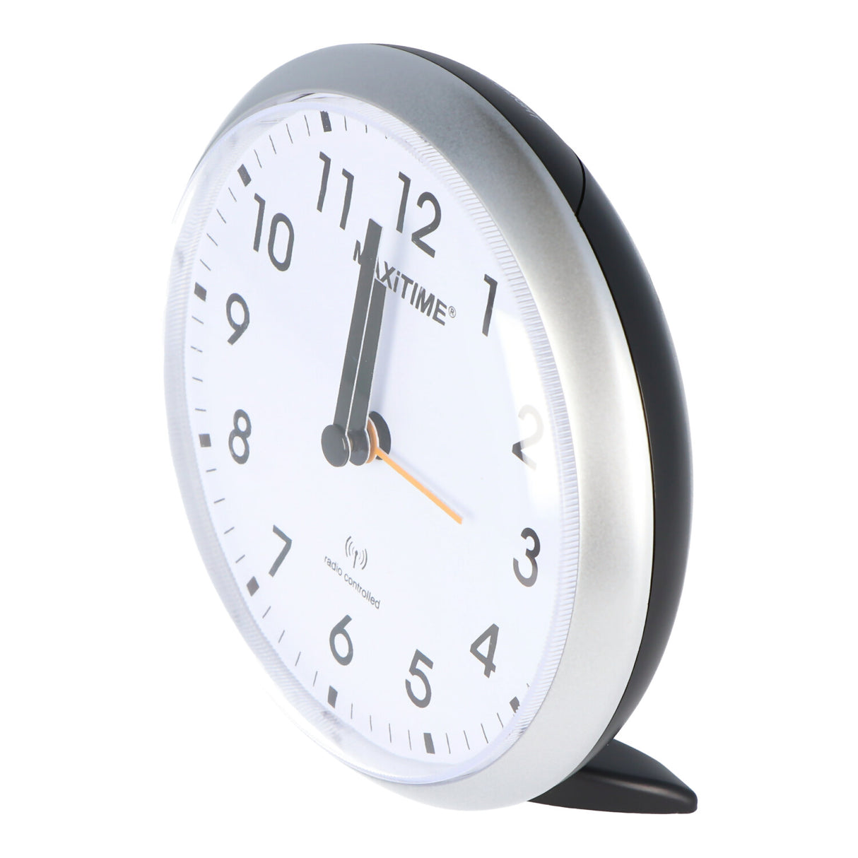 Maxitime Analog-Funkwecker Silber mit weißem Ziffernblatt mit Licht und Snooze-Funktion