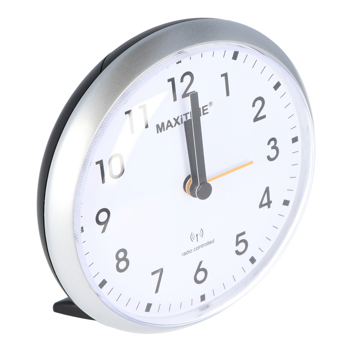 Maxitime Analog-Funkwecker Silber mit weißem Ziffernblatt mit Licht und Snooze-Funktion