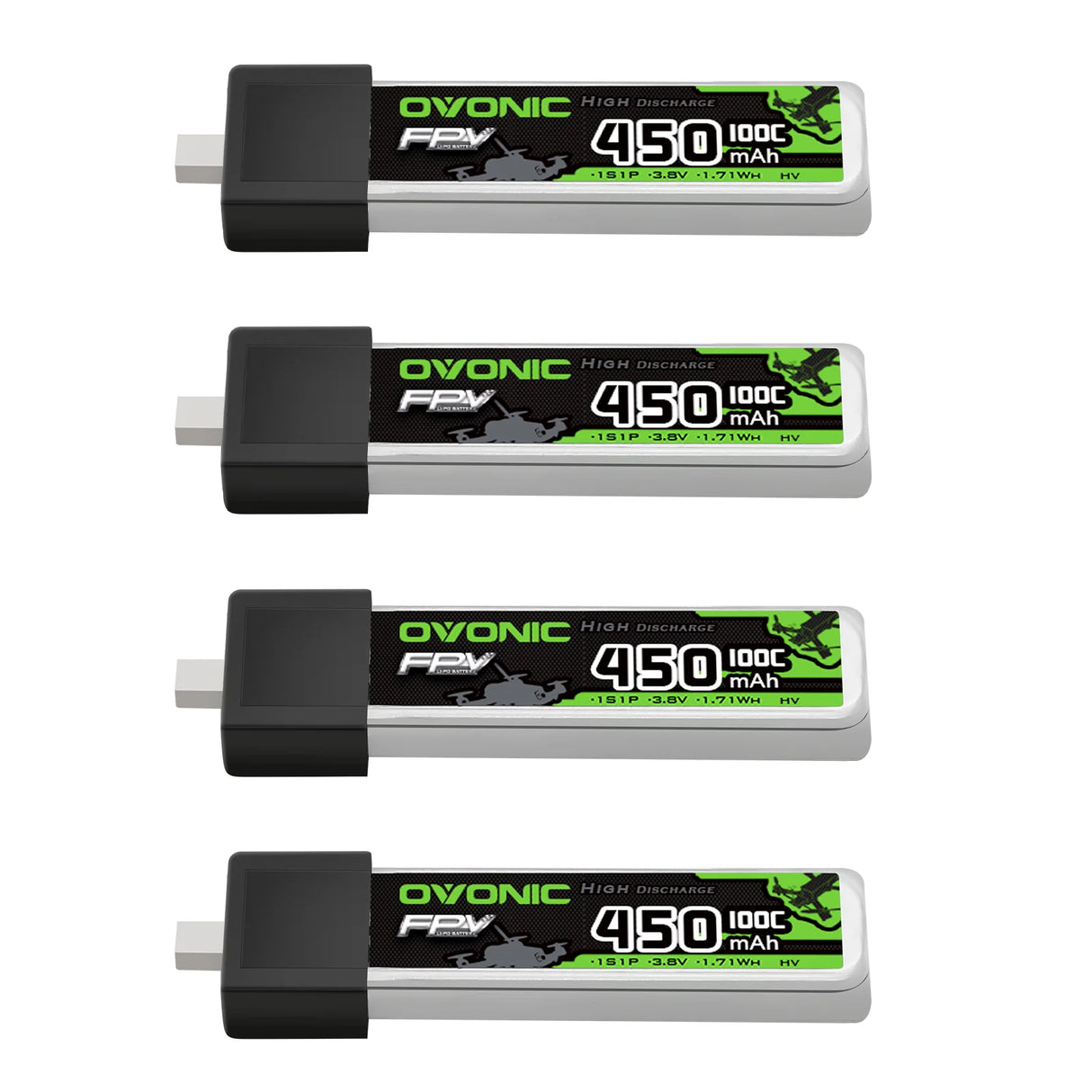 OVONIC FPV 1S 450mAh Lipo Akku 1S1P 35C 3,8V LiHV LiPo-Akku mit BT2.0-Stecker (4 Stück)