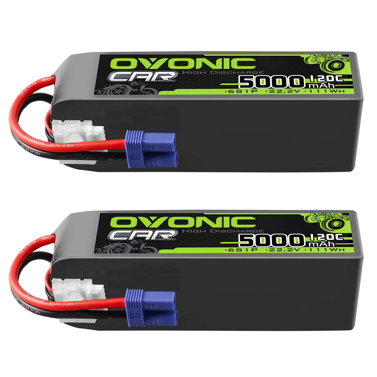 Ovonic Car 6S 5000mAh 22,2V 120C Lipo-Akkupack mit EC5-Stecker (2 Stück)