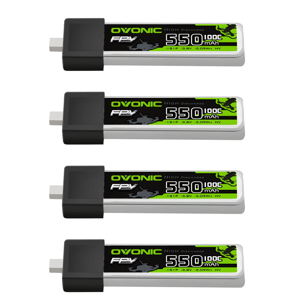 OVONIC FPV 1S 550mAh Lipo Akku 1S1P 100C 3,8V LiHV LiPo Akku mit BT2.0 Stecker (4 Stück)