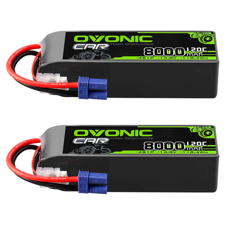 Ovonic Car 4S Lipo Akku 8000mAh 120C 14,8V RC Lipo Akku mit EC5 Stecker (2 Stück)