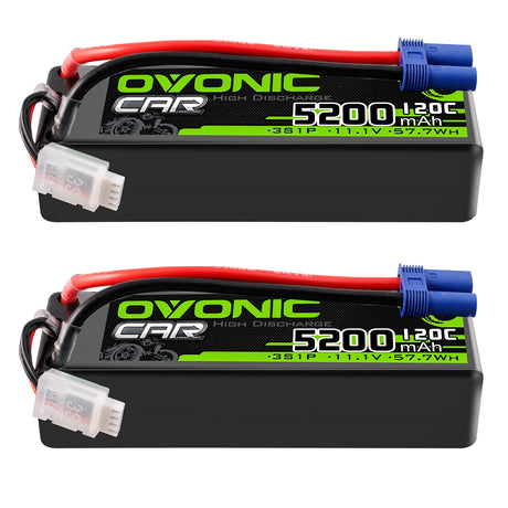 Ovonic Car 3S Lipo Akku 5200mAh 120C 11,1V RC Lipo Akku mit EC5 Stecker (2 Stück)