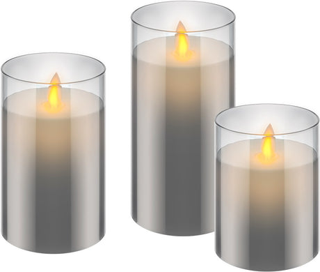 Goobay 3er-Set LED-Echtwachs-Kerzen im Glas - Wunderschöne und sichere Lichtlösung für viele Bereiche wie Haus und Loggia, Büros oder Schulen
