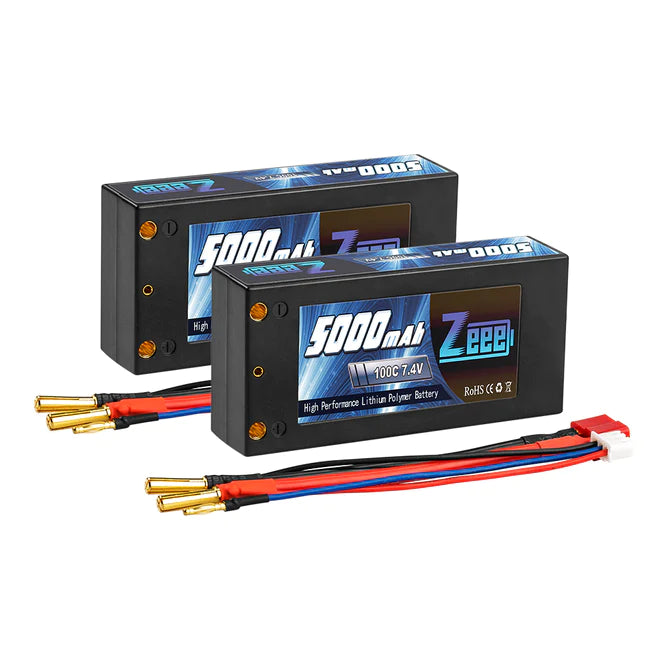 Zeee 2S 5000mAh 7,4V 100C Hardcase 4mm Bullet-zu-Deans Shorty Lipo-Akku (2 Stück)