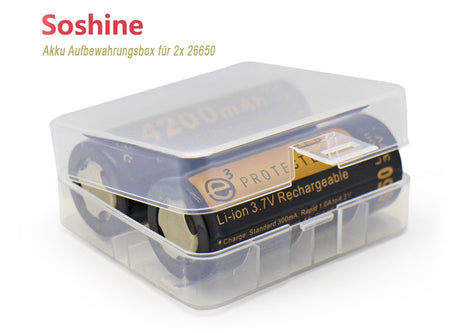 Soshine Akku-Aufbewahrungsbox für 2x 26650 transparent