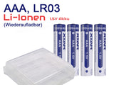 XTAR AAA 1,5V 1100mWh (ca. 700mAh) LI-Ion Akku mit Aufbewahrungsbox (4 Stück)