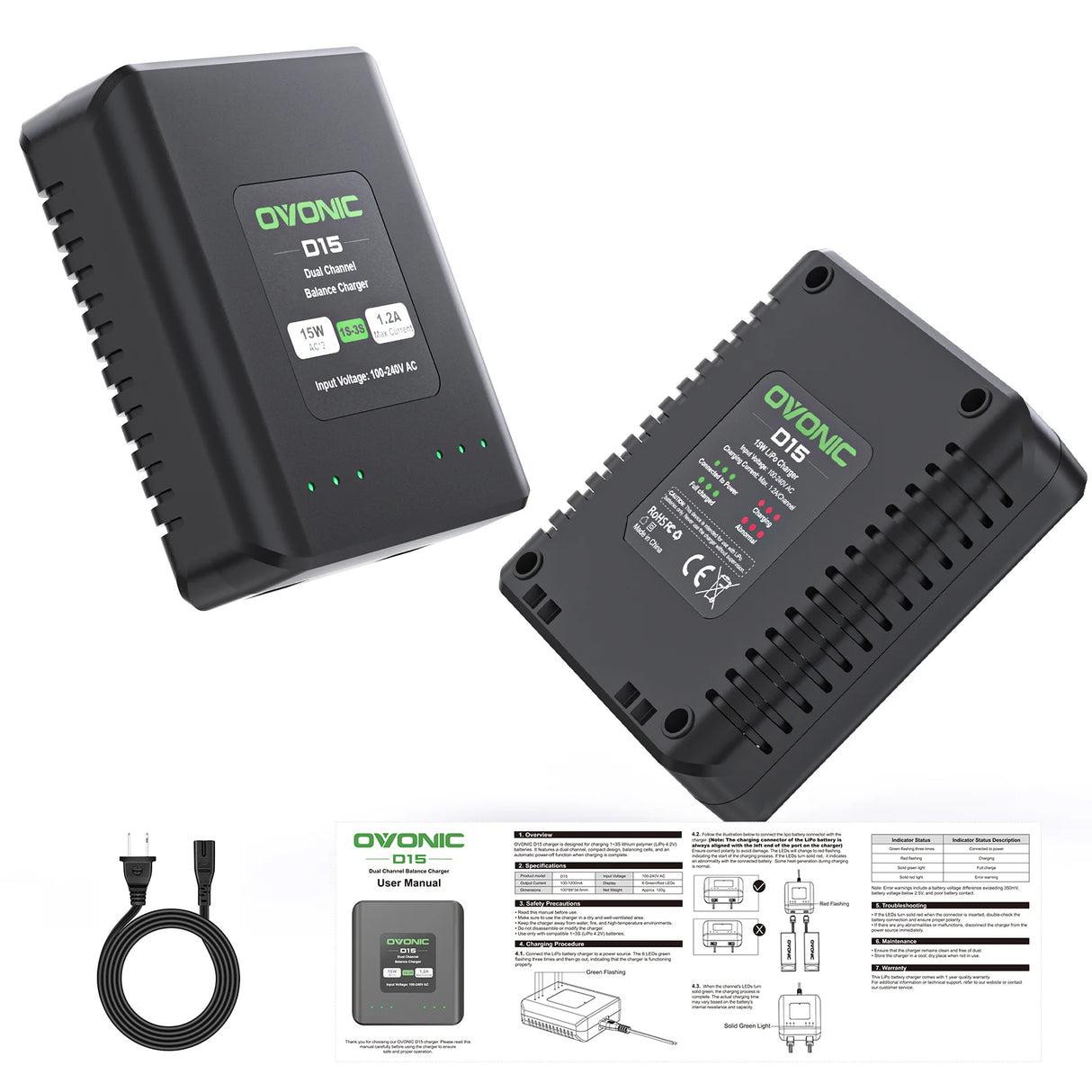 Ovonic D15 Dual Lipo Batterie Ladegerät 30W AC100-240V LiPo Balance Ladegerät