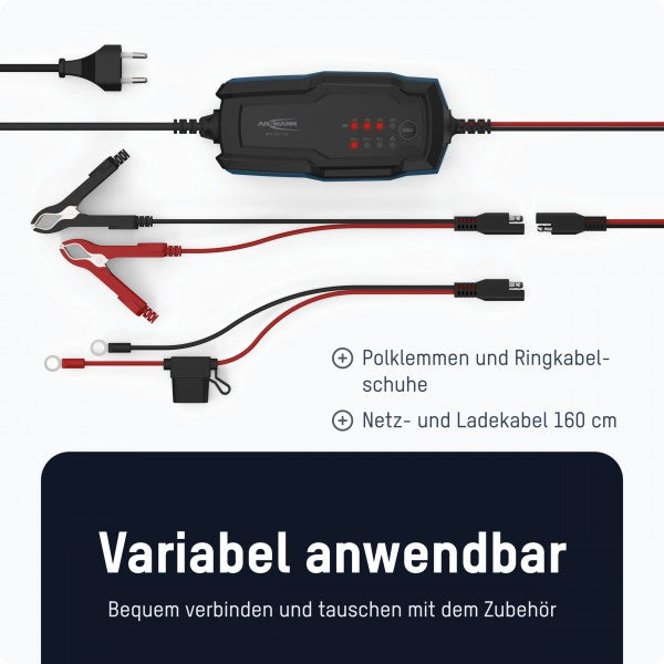 Ansmann BC 6-12V/2A 8-Stufen Kfz-Ladegerät für 6V und 12V Blei-Säure-, Blei-Gel- und Blei-Vlies-Batterien, sowie 12V LiFePO4 Batterien