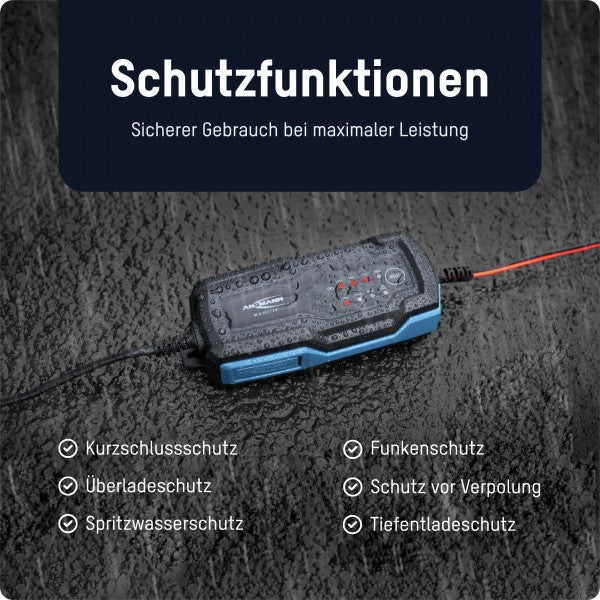 Ansmann BC 6-12V/2A 8-Stufen Kfz-Ladegerät für 6V und 12V Blei-Säure-, Blei-Gel- und Blei-Vlies-Batterien, sowie 12V LiFePO4 Batterien