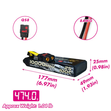 CNHL Racing Series 2S 10000mAh 7,4V 2S 100C Lipo Akku mit QS8-Stecker