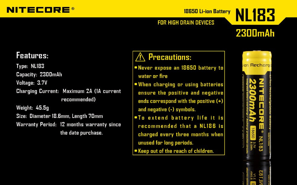 NiteCore Li-Ion-Akku 18650 - 2300mAh, 3,7V - NL1823
