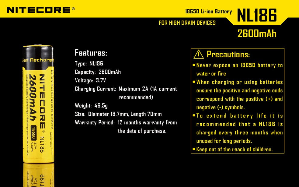 NiteCore Li-Ion-Akku 18650 - 2600mAh, 3,7V - NL1826