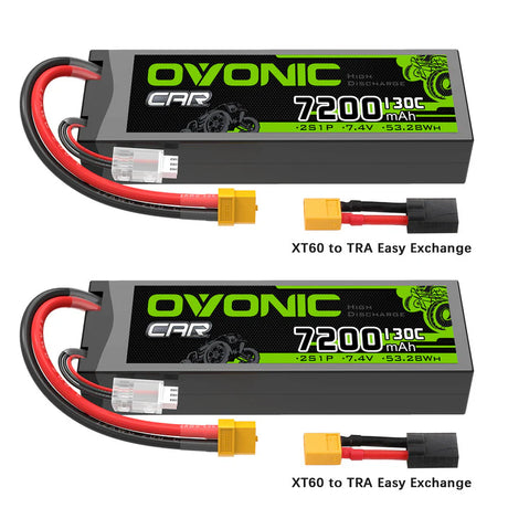 OVONIC CAR 2S 7200mAh Hardcase 7,4V 130C LiPo-Akku mit XT60 auf TRA-Stecker ( 2 St.)